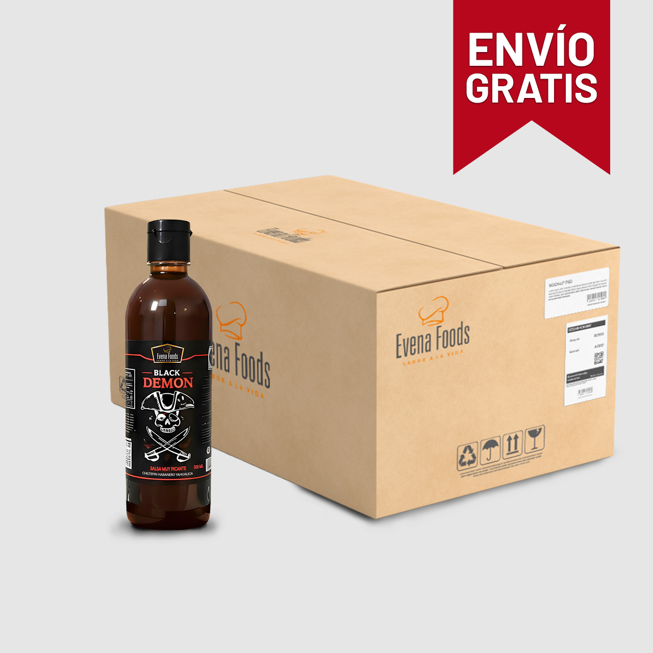 Salsa Picante Black Demon Evena Foods - Caja